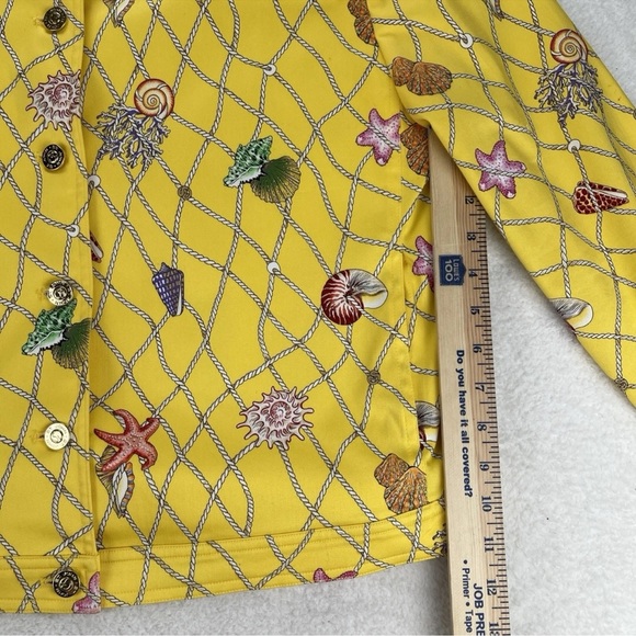St John Sport by Marie Gray Womens Seashell Stretch Jacket Sz L Yellow Button Up - Picture 9 of 11